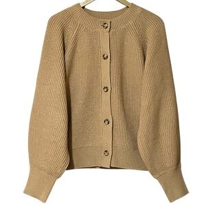 Banana Republic Tan Ribbed Knit Cardigan XL Button Front Balloon Sleeve